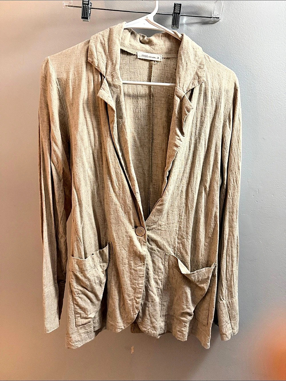Free People Beige Linen-Look Blazer